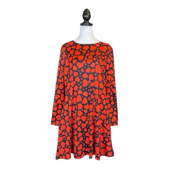 Spadehill NWOT Black & Red Heart Print Long Sleeve Swing Mini Dress Size M - Picture 2 of 8
